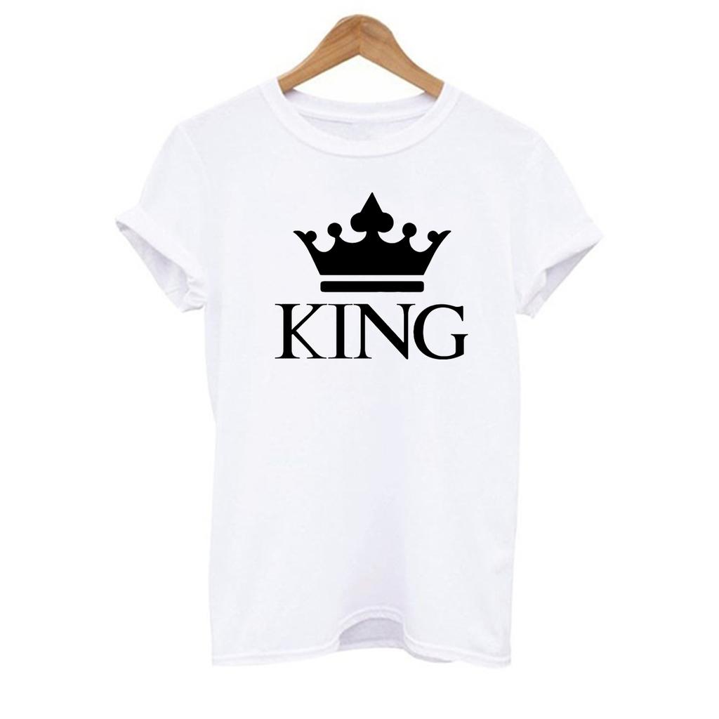 2023 Casual KING QUEEN Print Couple T Shirt Short Sleeve O Neck Loose Lovers' T Shirt Women Men Tops