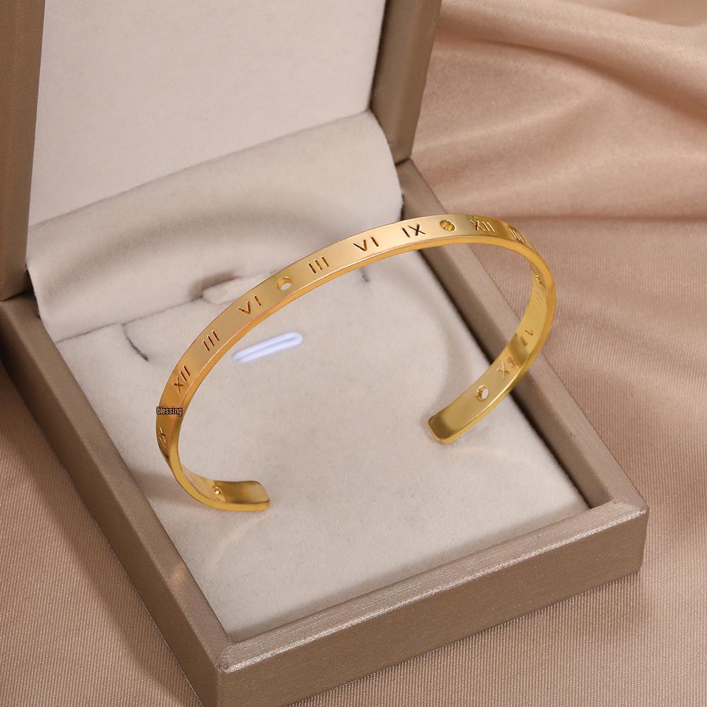 18k Gold Plated Roman Numeral Hollow Bracelet for Couples
