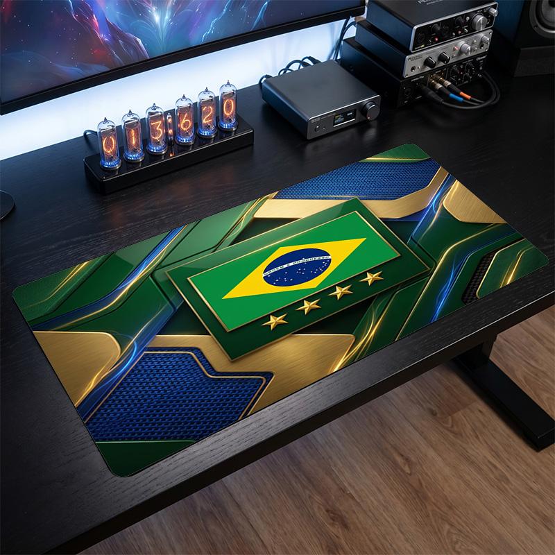 Brazil Football Crest Mouse Pad, Extended Non Slip Rubber Desk Mat for Gaming Office Laptop Fan Gift