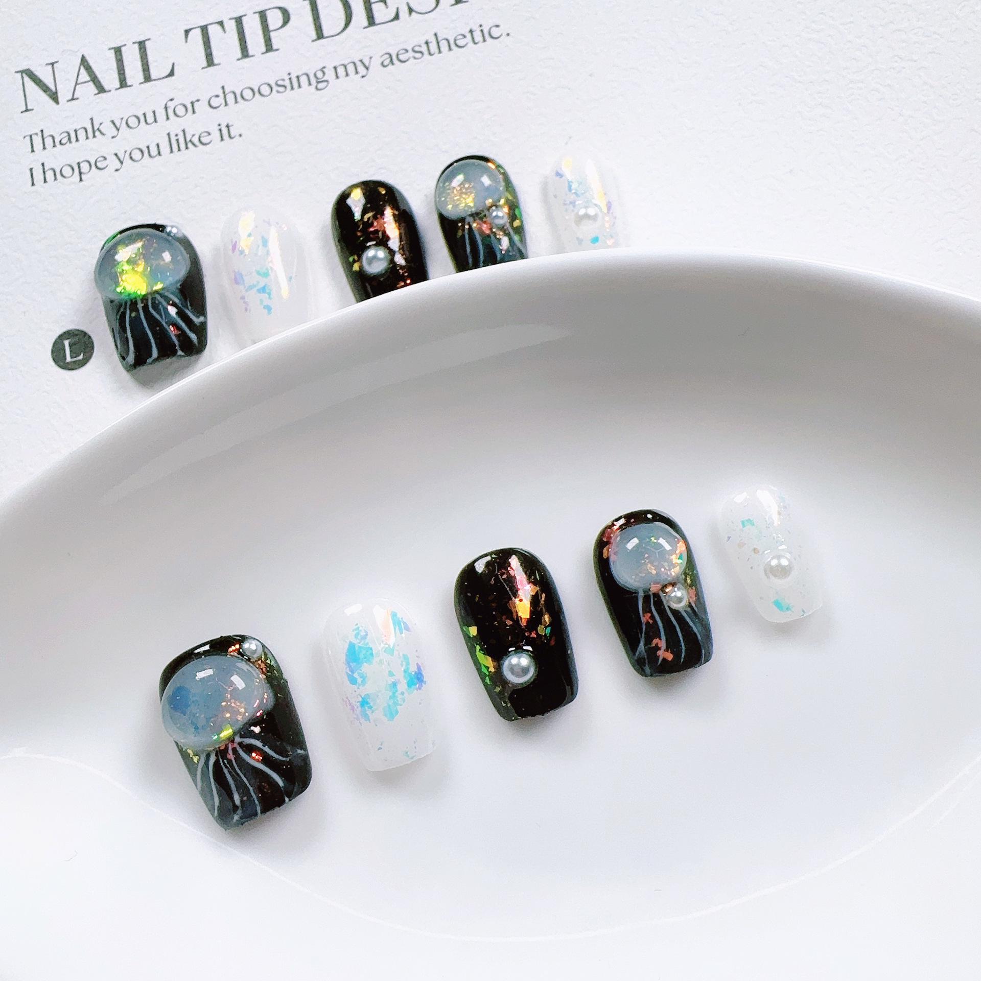 

Handmade Dark Jellyfish Nail Stickers - Spicy Girl Style, Removable & Wearable Small