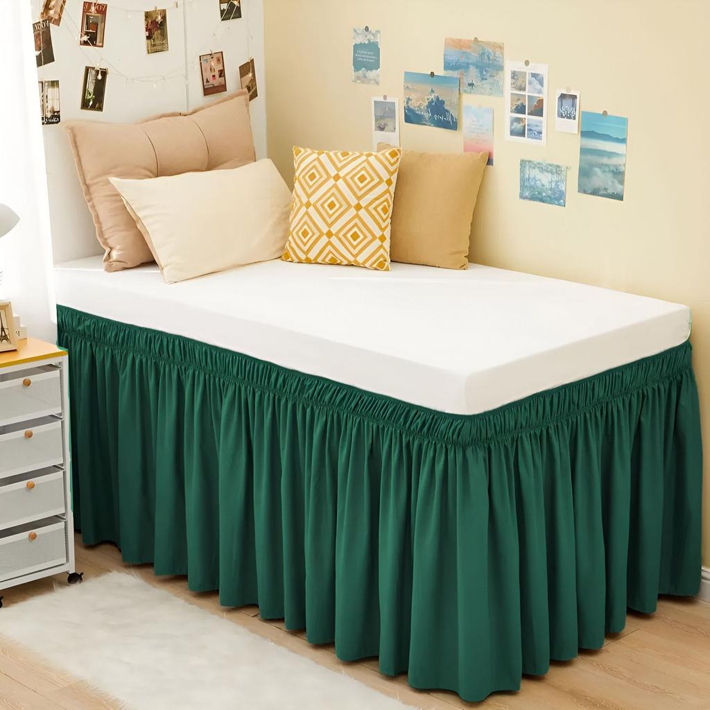 Extra Long College Hostel Dorm Room Bed Skirt Wrap Around Pretty Ruffles Bed Skirt Valance with Three Sides Fabric for Twin Bed