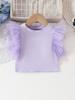 Girls Sweet Mesh Sleeve Top With Ruffle Round Neck