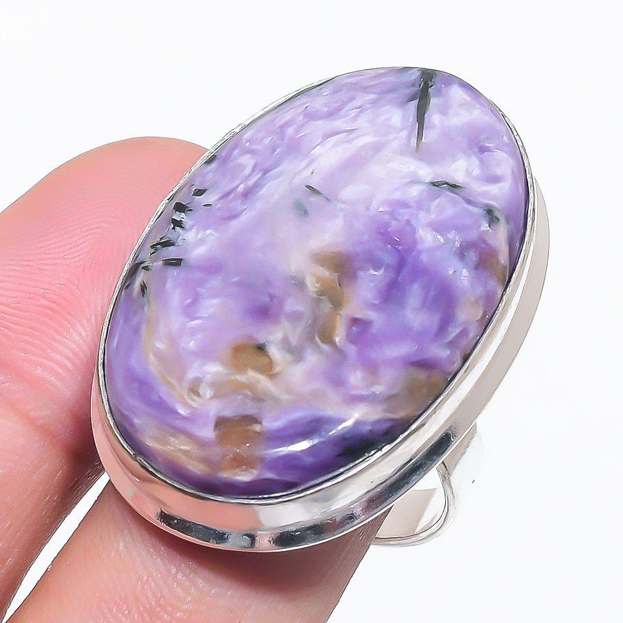 Russian Charoite Gemstone 925 Sterling Silver Jewelry Ring Size 10