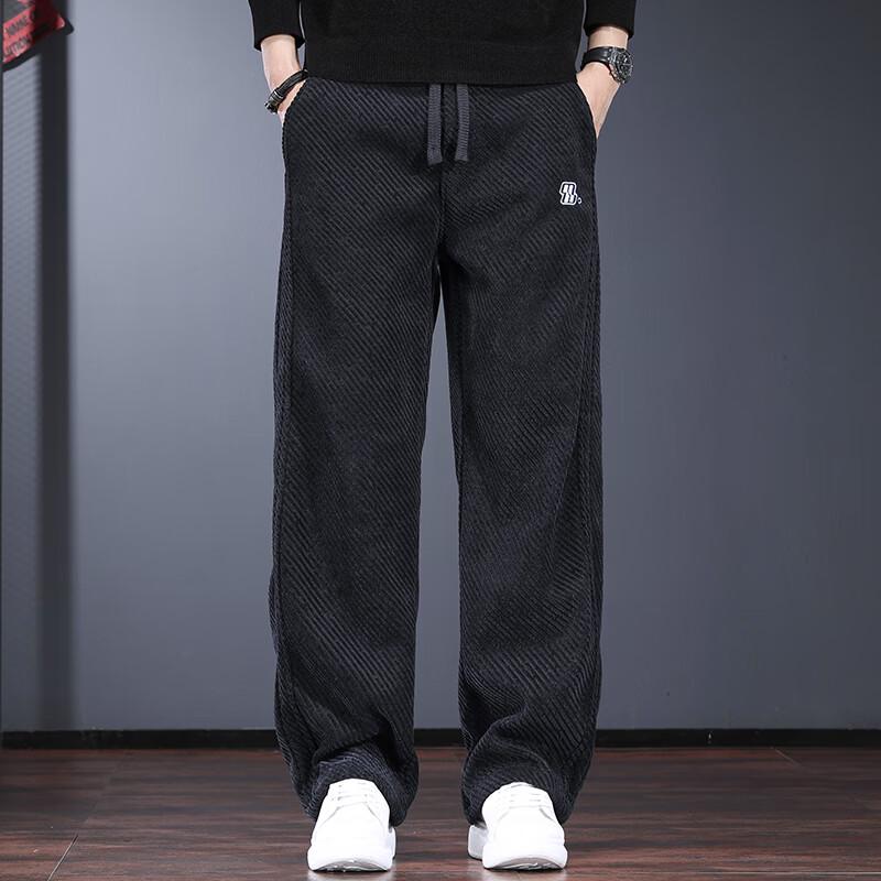 Jieleinuo Men s Heavyweight Plush-Lined Straight-Leg Casual Pants L