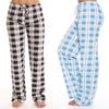 Calças Femininas para Casa Cintura Elástica com Cordão Casual Calças de Perna Larga Estampa Xadrez Caimento Solto Calças de Lazer