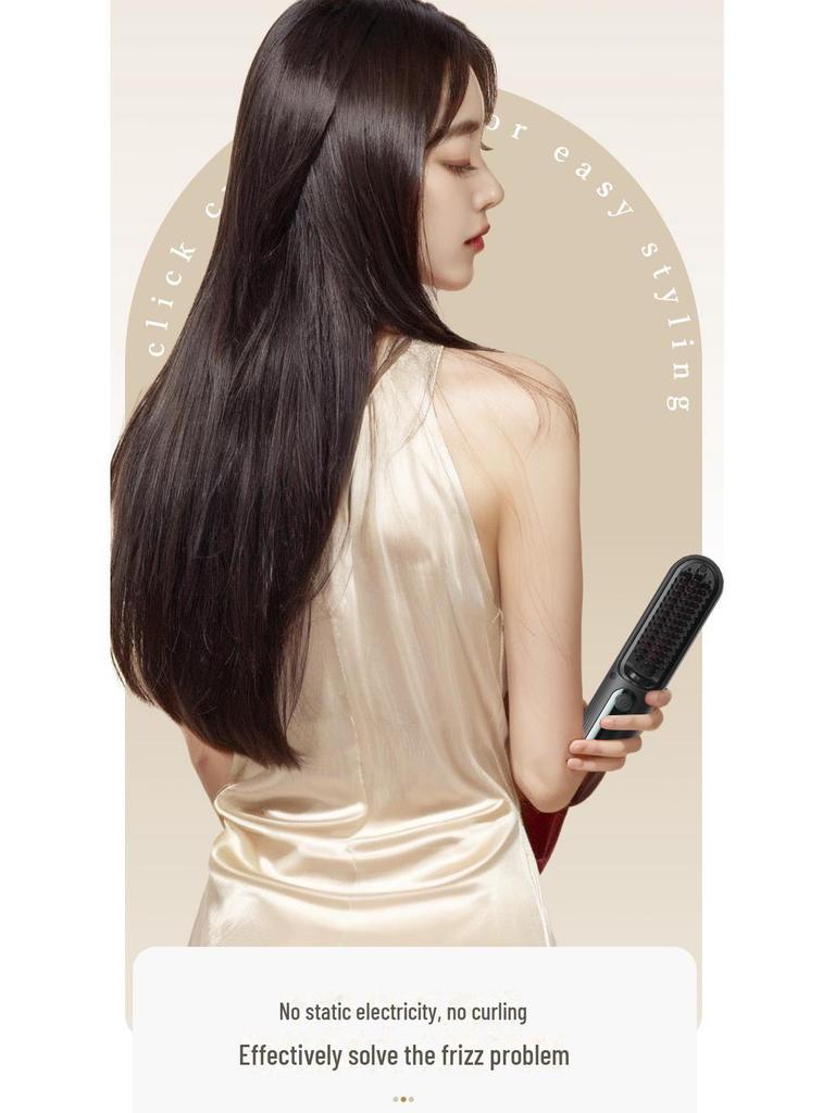 Portable Wireless Hair Straightening Comb with Negative Ions, No Damage, Mini Styling and Curling Tool