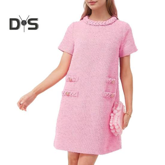 

Женское платье с круглым вырезом, свободной спинкой, застежкой-молнией, короткими рукавами, однотонным декором на пуговицах, А-силуэта, винтажное мини-платье 2XL розовый