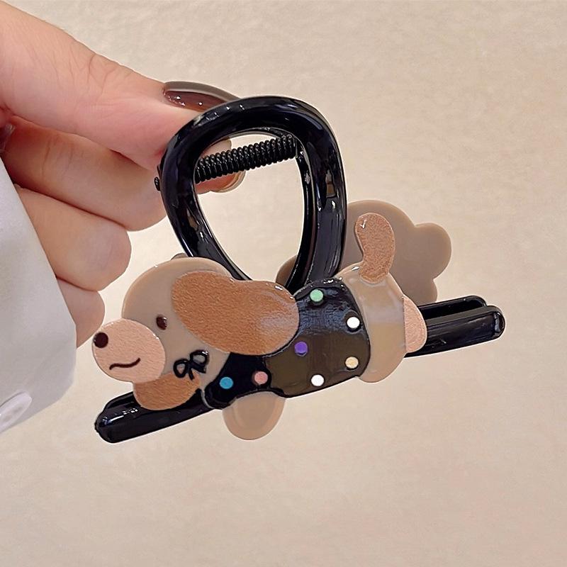 Korejská kreslená sponka do vlasů pes žralok: Štěněcí klip v kombinovaných barvách pro účesy vyčesané nahoru