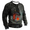 Men's Spring And Autumn Personality Retro Animal Wolf 3d Printed Round Neck Long Sleeve T-Shirt Casual Loose Breathable Jumper