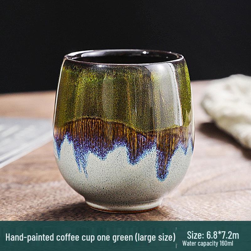 Handmade Ceramic Kiln-Change Underglaze Coffee & Tea Cup - Creative Design, Large Belly, Gift-Ready 160ml зелёный