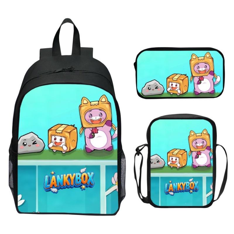Lankybox Blocky Plüsch 3-teiliges Set Rucksack Cartoon Anime Schultasche für Kinder