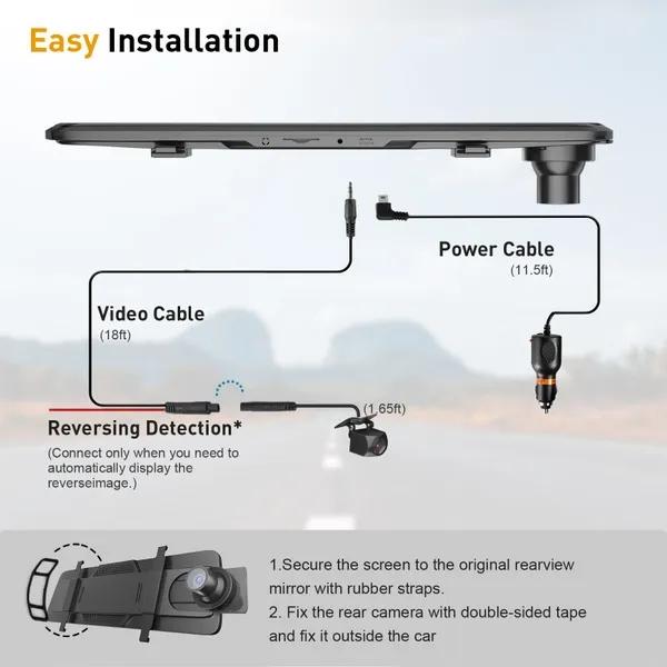 10" IPS Full Touch Screen 1080P Dash Cam Auto DVR Rückfahrkamera Videorecorder G-Sensor Parkmonitor