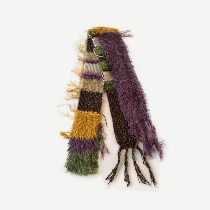 

Multi-material Color Blocking Stripe Scarf Decoration Knitted Irregular Tassel Scarves Women Autumn and Winter Soft Woolen Scarf фіолетовий