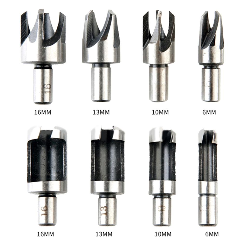 2025+ 8Pcs 5/8In 1/2In 3/8In 1/4In Wood Plug Cutter Straight and Taper Claw Drill Bit Set Woodworking Hole Saw Cutting Tool