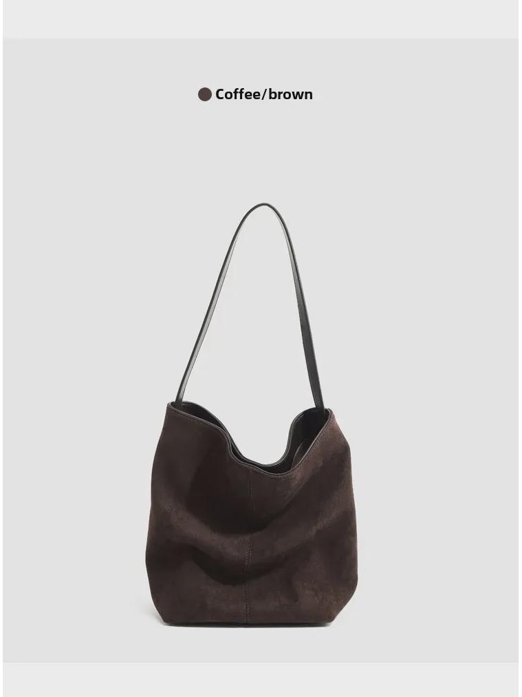 2024 Autumn/Winter High-End Matte Leather Women's Large Capacity Bucket Tote Bag - Versatile for Commuting