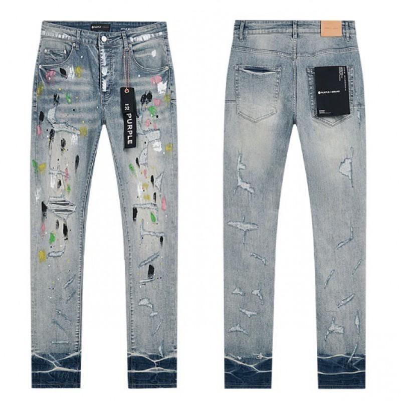Jeans da uomo in denim lavato distressed a vita alta con dettagli strappati, vestibilità leggermente svasata
