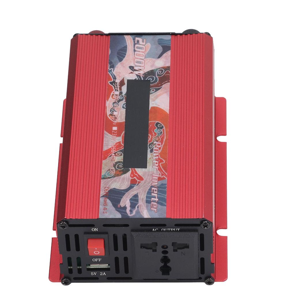 Car Power Inverter DC to AC Fast Heat Dissipation LCD Display 2.0 USB Port Solar Sine Wave Car Power Inverter 2000W Red