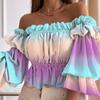BITCED Women's Summer Fashion One Shoulder Pleated Shirt