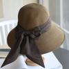 Korean Style Large Eave Bow Ribbon Beach Vacation Straw Hat Elegant Foldable Sun Protection And Face Covering Fisherman Hat
