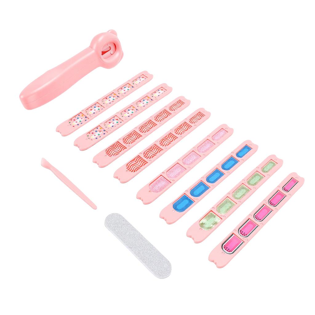 Nail Stamping Machine Set Glitter Stickers Press Nail Sticker Machine Play Toys with 8 Colorful Nail Stickers for Girls