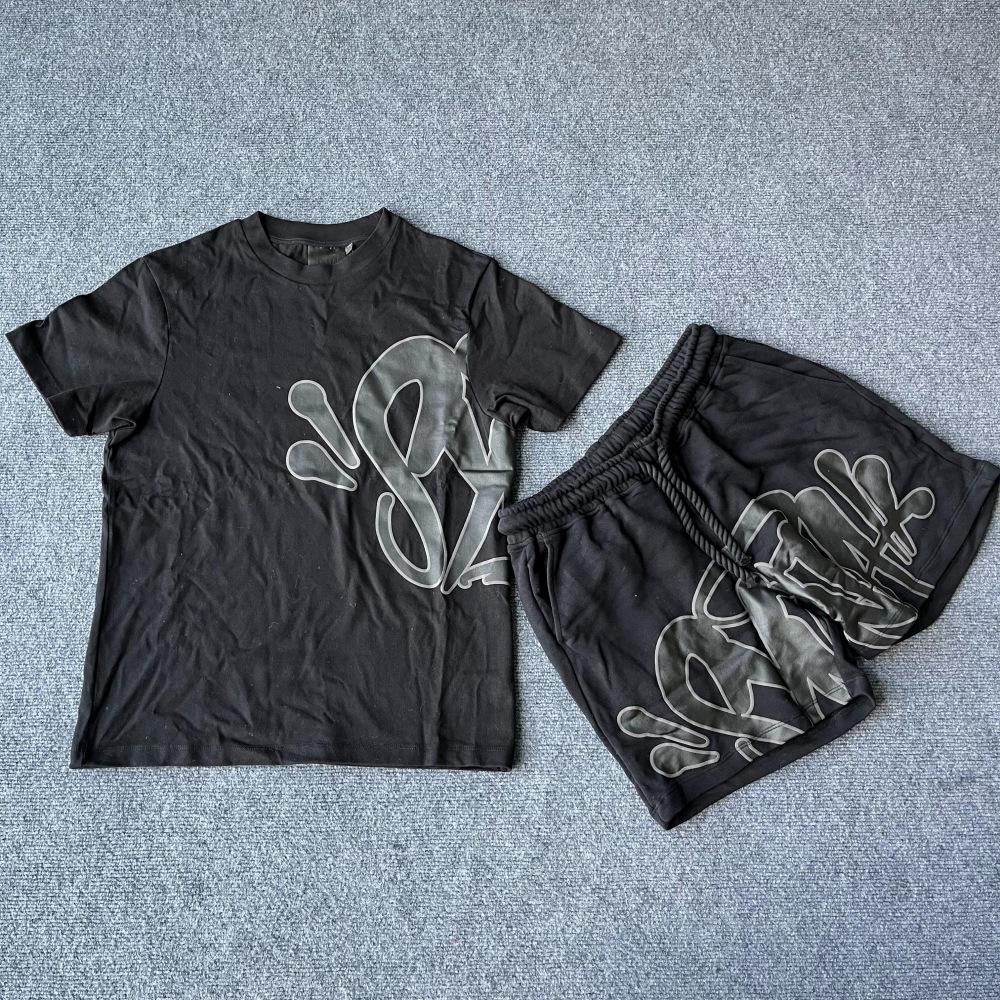 Synaword Men's Trendy American Foam Letter Print T-Shirt & Shorts Set