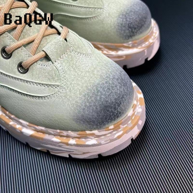 Fashion High Top Color Block Leather Boots Men Fashion Motorcycle Ankle Colorful Designer Boots for Men Boots Lace-Up Luxury Man Shoes