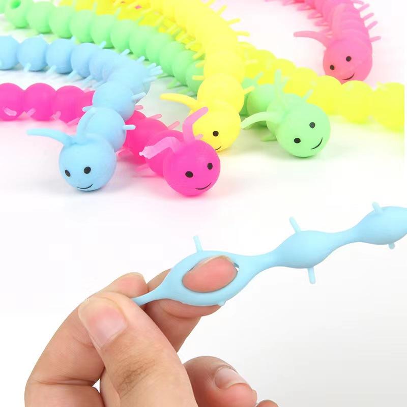 Soft Rubber Tpr Decompression Elastic Release Colorful Noodle Rope Decompression Stretch Smooth Caterpillar Pull Bracelet