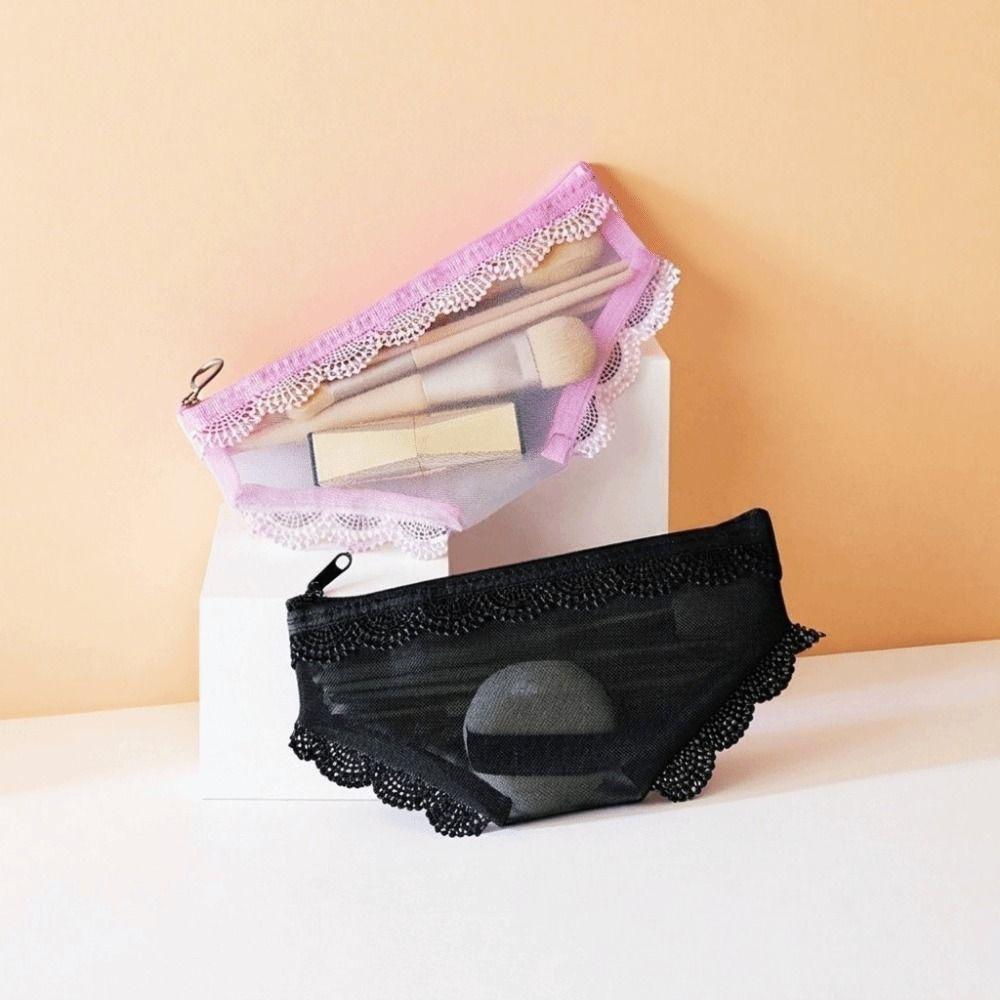 Mesh Briefs Shape Cosmetic Bag Lace Trim Travel Storage Bag Makeup Storage Pouch for Travel