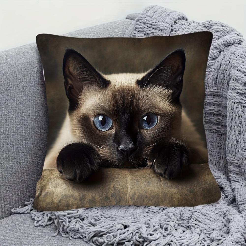 1 piece decorative pillowcase - cute Siamese cat pillow cover with zipper, plush polyester cushion cover for living room, bedroom and office