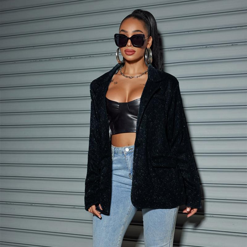 Women's Commuter Style Cardigan Lapel Long Sleeve Large Size Casual Suit Jacket