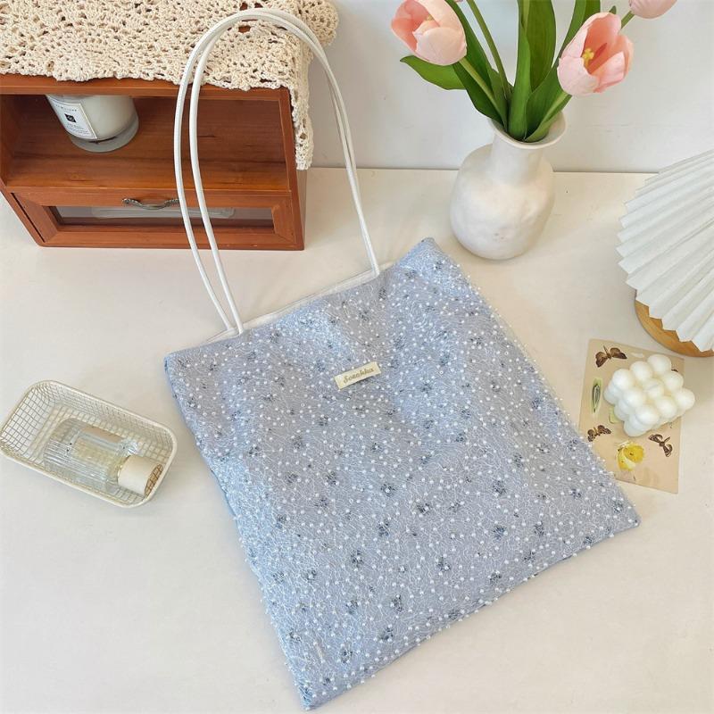 5 Pearl mesh bag new sweet shoulder handbag summer large capacity canvas bag