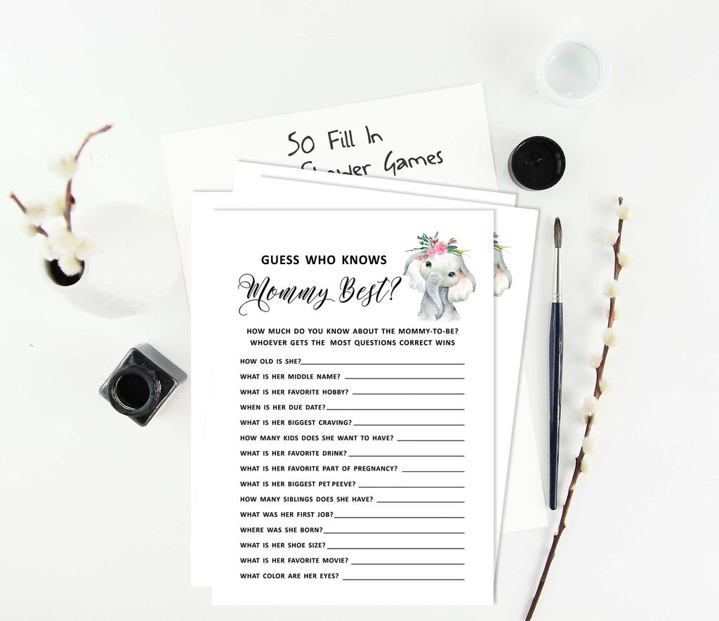 Inkdotpot Baby Shower Game Set Of 50 BabyA  AlphabetA  ABCA  Game Baby Elephant Girl Jungle Animals Party