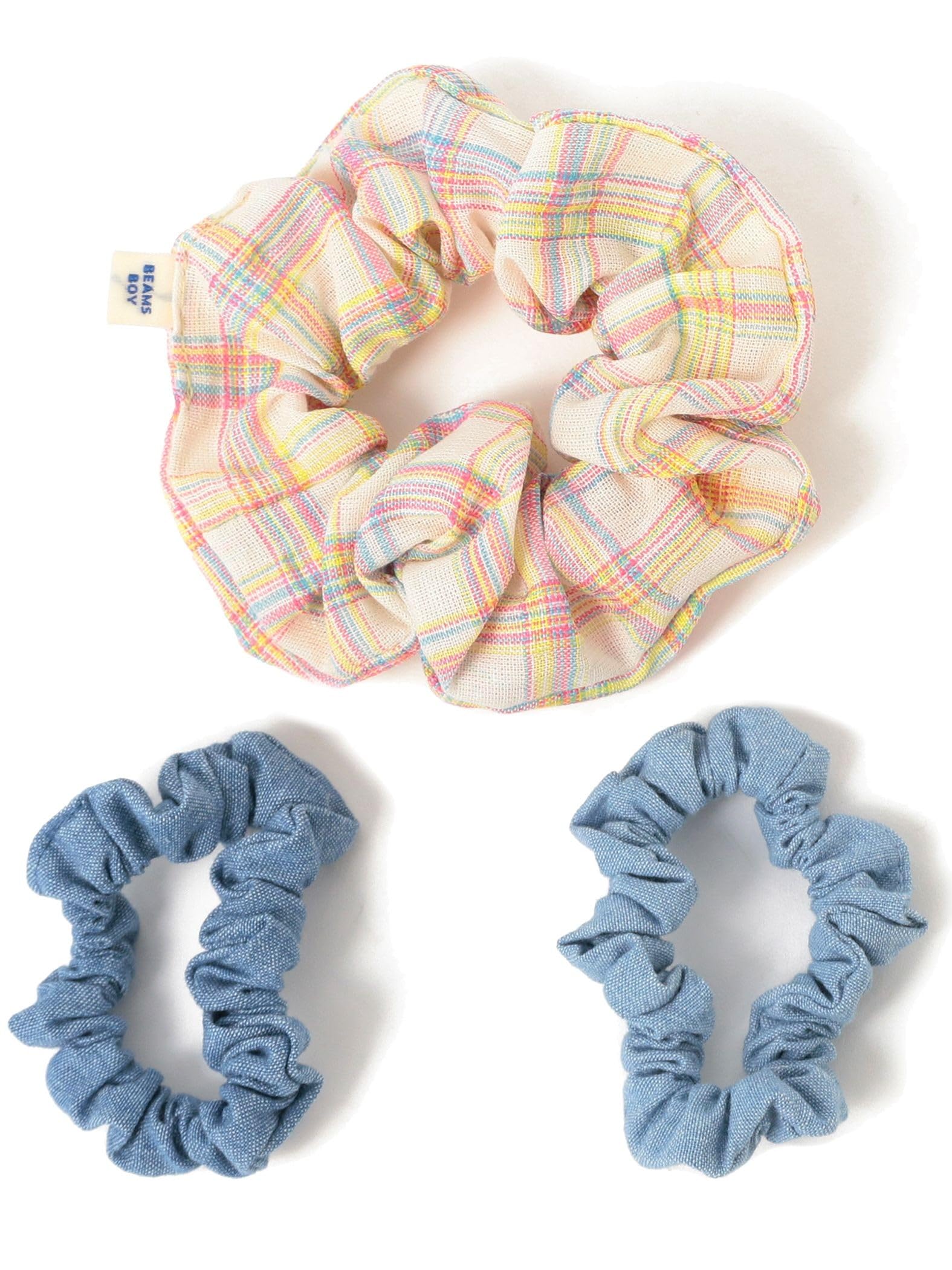 Beams Boy Набор из 3 эластичных резинок для волос в клетку и из денима, Женский, РозовыйFree