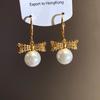 Shell Beads Drop Earrings Wedding Bride Ear Hook Exquisite Bow Pearl Long Earrings  Girls Gift