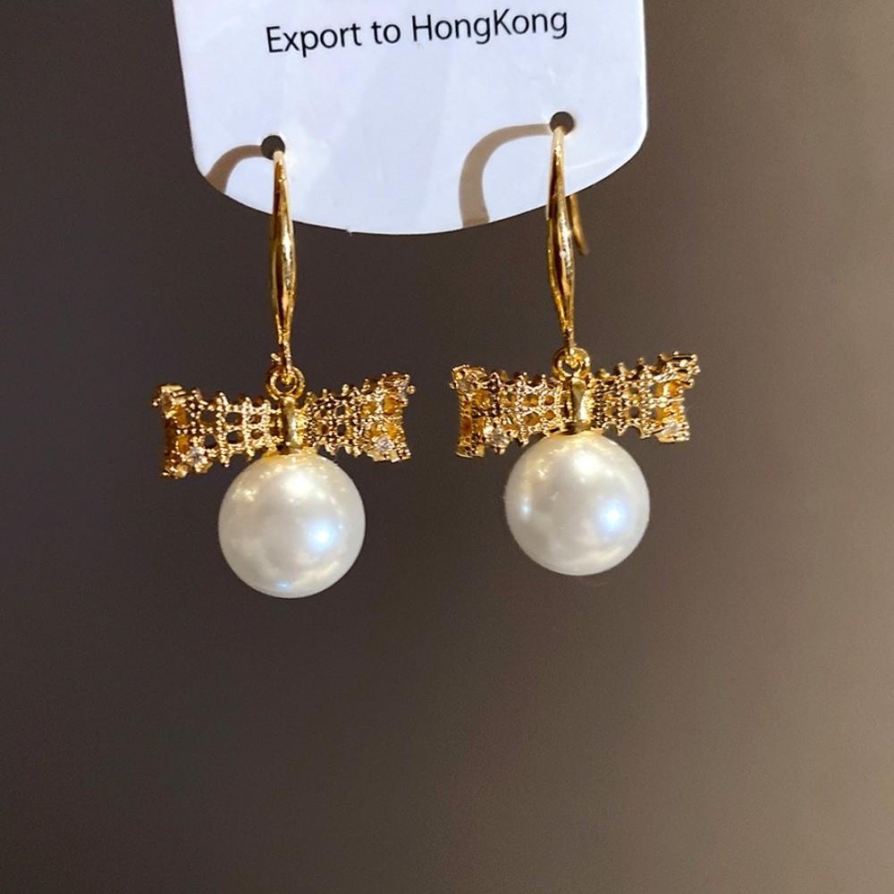 Shell Beads Drop Earrings Wedding Bride Ear Hook Exquisite Bow Pearl Long Earrings Girls Gift