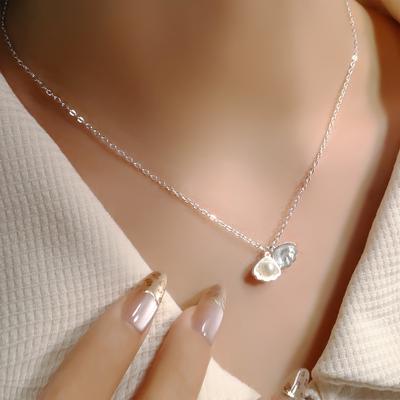 Sweet Pearl Shell Necklace Fan Pendant Collarbone Chain Can Be Opened Personality Simple Versatile Women'S Gift