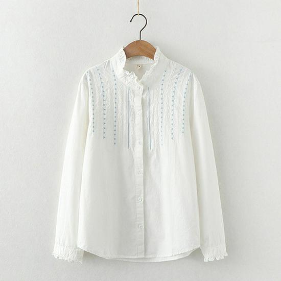 2023 Spring/Autumn Fresh Embroidered Cotton Women's Long Sleeve Casual Shirt