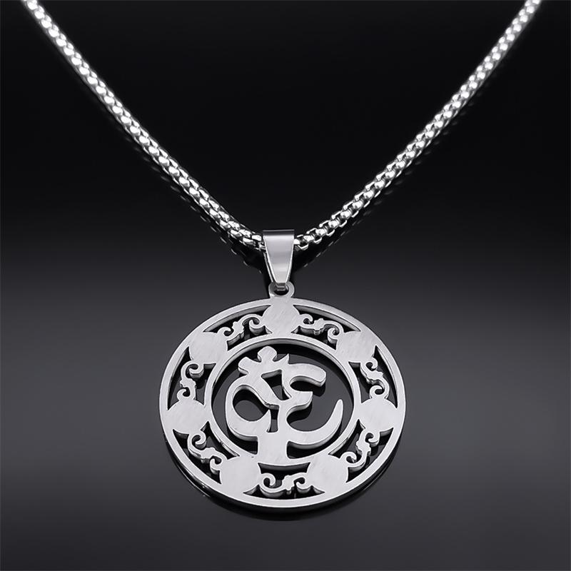 Yoga Meditation OM Symbol Necklace for Women Men Stainless Steel 7 Chakra Reiki Healing Buddhist Chain Jewelry Collier N9721S01