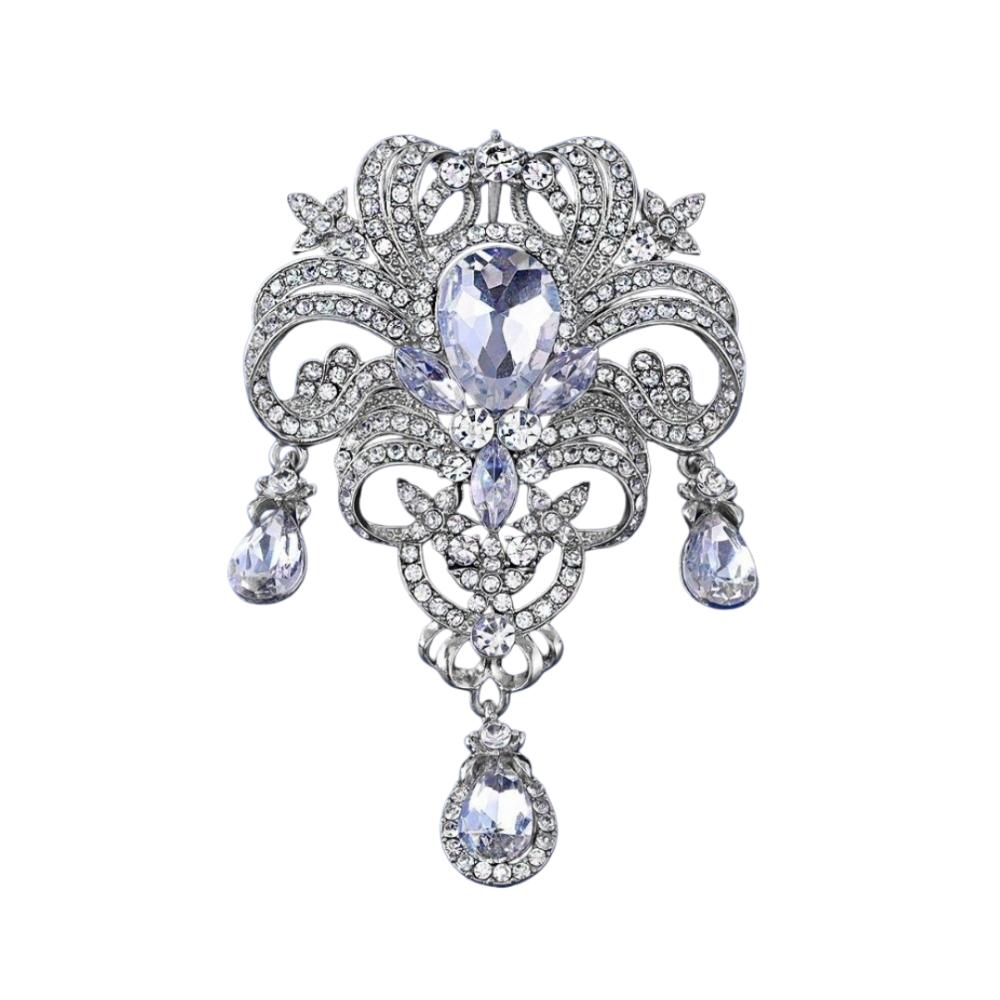 Elegant Shining Crystal Brooch Alloy Retro Style Rhinestone Lapel Pin Gold Silver Decorative Pearl Brooch Women's Fashion