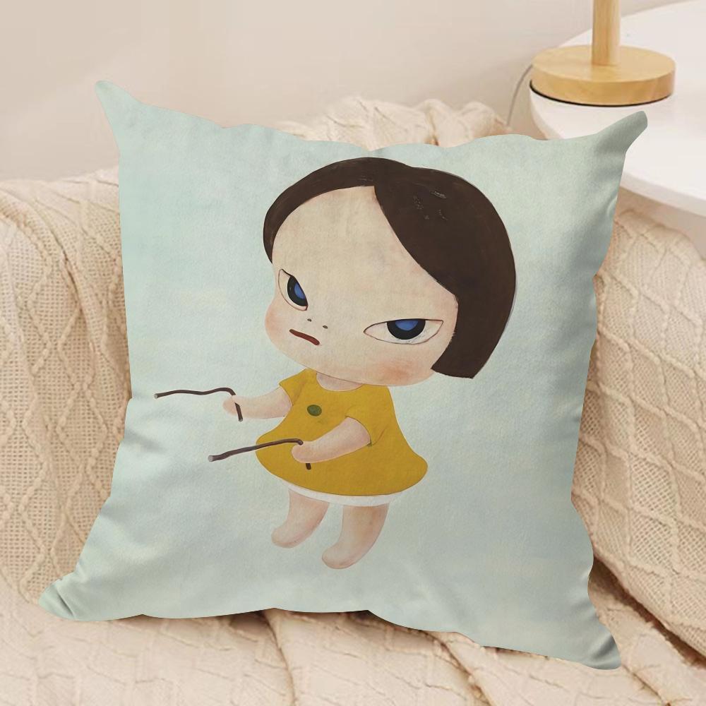 YYoshitomo Nara DDoll Cushion Cover Soft Plush Fabric DoubleSided Printed Sofa Cushion Cover for All Seasons Home Decor Gift