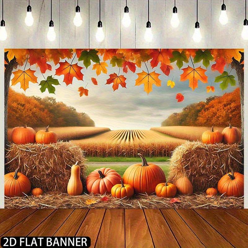 A flat banner measuring with colorful polyester fabric harvested in autumn as the background depicting beautiful pumpkins