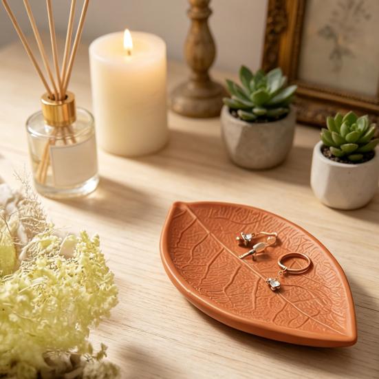Yousheng 3D Printed Leaf Shaped Jewelry Tray, Ring Dish, Entryway Table Trays, Decorative Trinket Dish, Jewelry Organizer Tray for Rings
