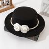 New Bridal Hat French Black Big Edge Top Hat Elegant Retro Hepburn British Flat Top Pearl Big Edge Hat Tide