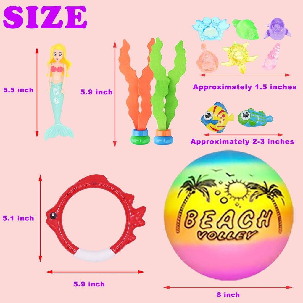 18 Pcs Diving Pool Toys for Kids Ages 3-12 Set with Storage Bag,Pool Games Summer Swim Water Sinking Mermaid Toys