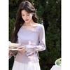 Women's Elegant Lace Trim Long-Sleeve T-Shirt