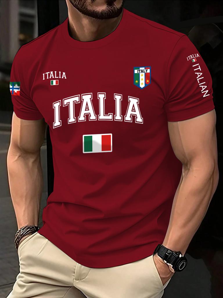 Summer ITALIA Print Print Casual Men'S Clothing Trendy Short-Sleeve Round-Neck Women's T-Shirts Tops Tee