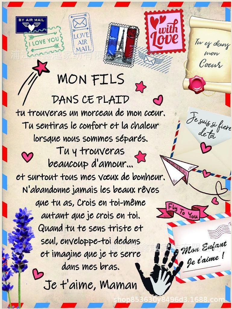 A mia Figlia Lettere Francesi Coperta in Flanella a Mia Figlia Figlio Regalo Coperta Calda per Letto Divano Divano Regalo di Compleanno Decorazione Casa