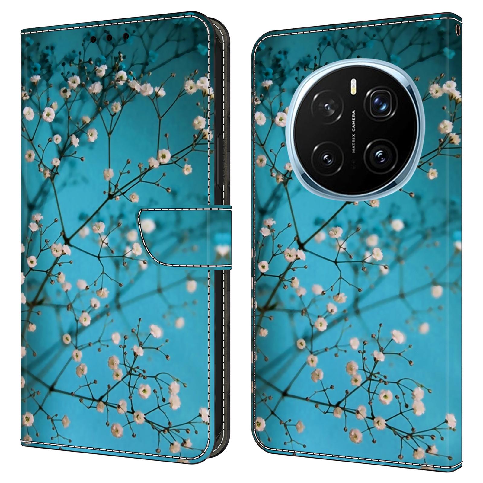 

For Honor Magic7 Pro 5G Case with Card Slot Pattern Printed TPU+PU Leather Flip Phone Cover Flower Branch