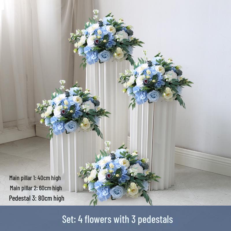 Artificial Flower Column Wedding Decorations with Car Delivery Ceremony and Roman Style Welcome Board