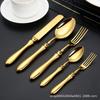 5PCS Upscale Thickened Oval Handle Western Tableware 304 Stainless Steel Knife, Fork, Spoon and Shell Spoon Natural Color Gold.